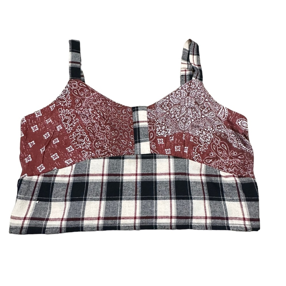 So Brand Rust, Cream and Black Plaid and Paisley Crop Top